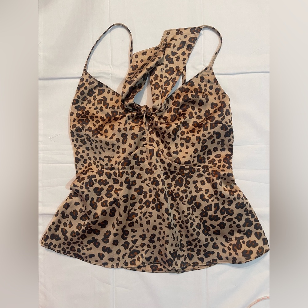 Abercrombie & Fitch Leopard Print Tie Front Cami Sexy Y2K Top Size S